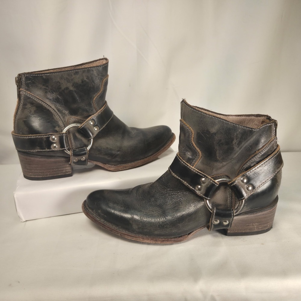 Freebird Steven Santiago Distressed Brown Leather Zip Ankle Harness Boots Size 9